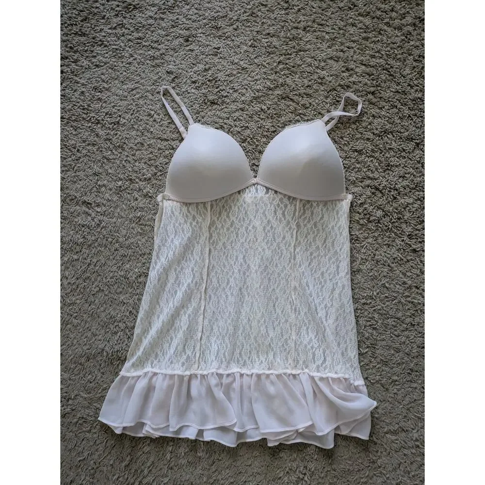 Y2K Apt.9 Babydoll Lace Slip Dress Womens L Pink Sequin Coquette Barbiecore